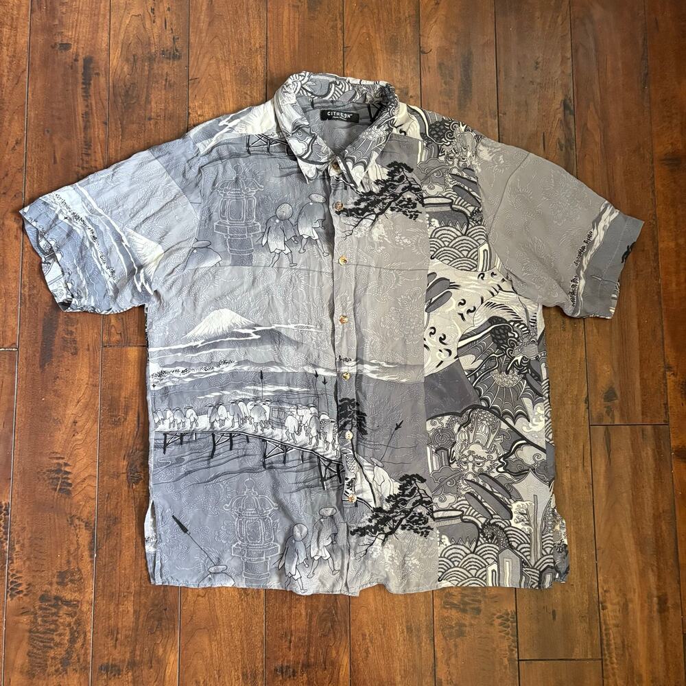 Citron Santa Monica Shirt Mens L Gray Oversized Fit Japanese Jacquard Resortwear